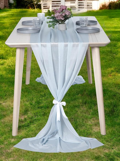 MDS 25 Pack 10ft Chiffon Table Runner 29 x 120 Inches Sheer Wedding Runner Romantic Rustic Table Runner for Wedding Decorations, Birthday Parties, Bridal Shower Party Arch Decor - Baby Blue