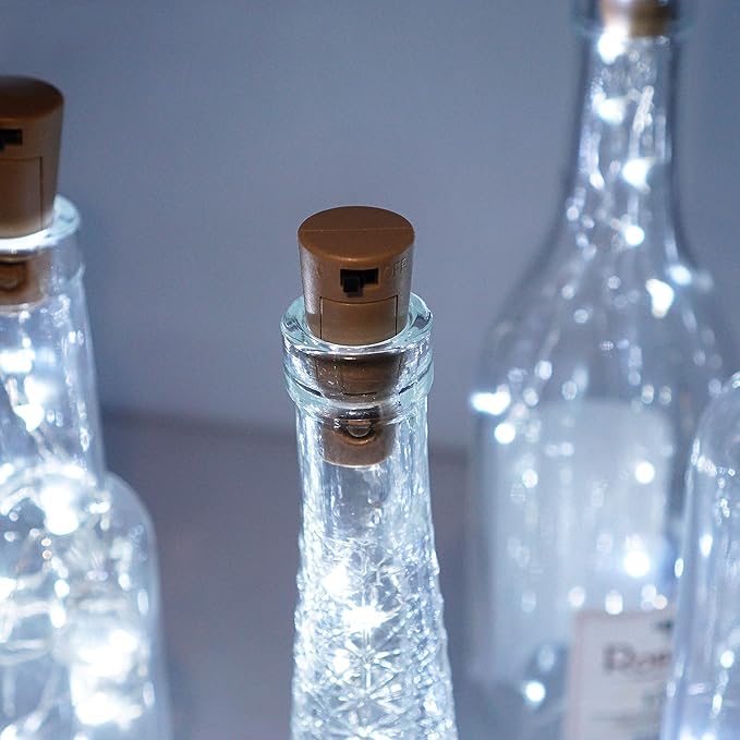 Wine Bottle Lights with Cork, Battery Operated 20 LED Cork Shape Silver Wire Colorful Fairy Mini String Lights(No Bottles) for DIY, Party, Decor, Christmas, Halloween,Wedding (6, Cool White)