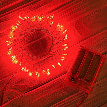 Red Fairy Lights Battery Operated, Valentine's Day Silver Wire 5 Feet 60 Led Firecracker String Lights for DIY Wreath Home Wedding Party Bedroom Mason Jar Holiday Christmas
