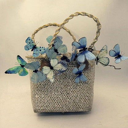 Artificial Butterfly Garland, Fake Butterfly Decorative Vines, DIY 3D Unique Butterfly Hanging Decor for Home Wall Easter Spring Flowers Party Wedding Arch Shopping (Blue)