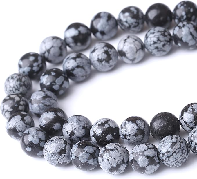 Snowflake Stone Beads for Jewelry Making DIY Craft Gemstone Beads Kit (12mm, 30pcs) Smooth Healing Crystal Beads for Bracelets, Necklaces, Home Decor