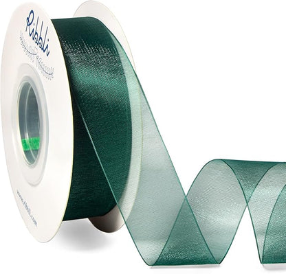 Ribbli Spruce Green Organza Ribbon,1 Inches x Continuous 50 Yard, Green Sheer Ribbon for Gift Wrapping,Cookie Wrapping,Wedding Decoration,All Crafting and Sewing