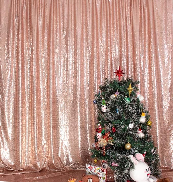 SquarePie Sequin Backdrop Non-Transparent Background Sparkly Curtain for Wedding Party 10FT x 10FT Rose Gold