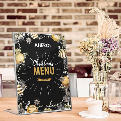 Aheroi 12 PCS Acrylic Sign Display Stands - 8.5 x 11, Clear Plastic Sign Holders for Paper Displays, Home Office Supplies