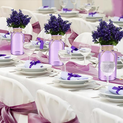 Vintage Glass Flower Vase，12 Pack Farmhouse Purple Glass Centerpiece Vases Mason Jars for Weddings, Parties & Home Decor Bulk (12, Purple)