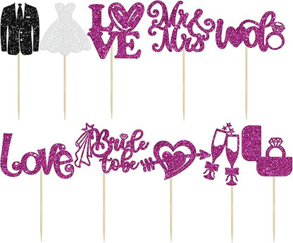 Ephlyn 30Pcs Bride to be Cupcake Toppers Glitter Wedding Cake Topper Decorations I Do Love Heart Ring Cupcake Picks for Bridal Shower Wedding Engagement Party Supplies Purple