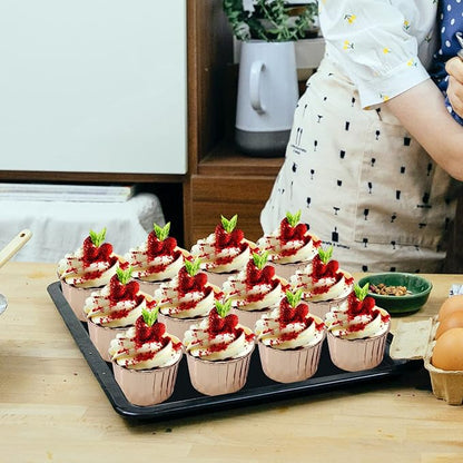 Foil Cupcake Liners with Lids 100Pack,Free-Air 3.5Oz Mini Muffin Liners Cupcake Baking Cups,Disposable Muffin Tins Cupcake Wrappers for Wedding Birthday Party, with Spoons-Champagne