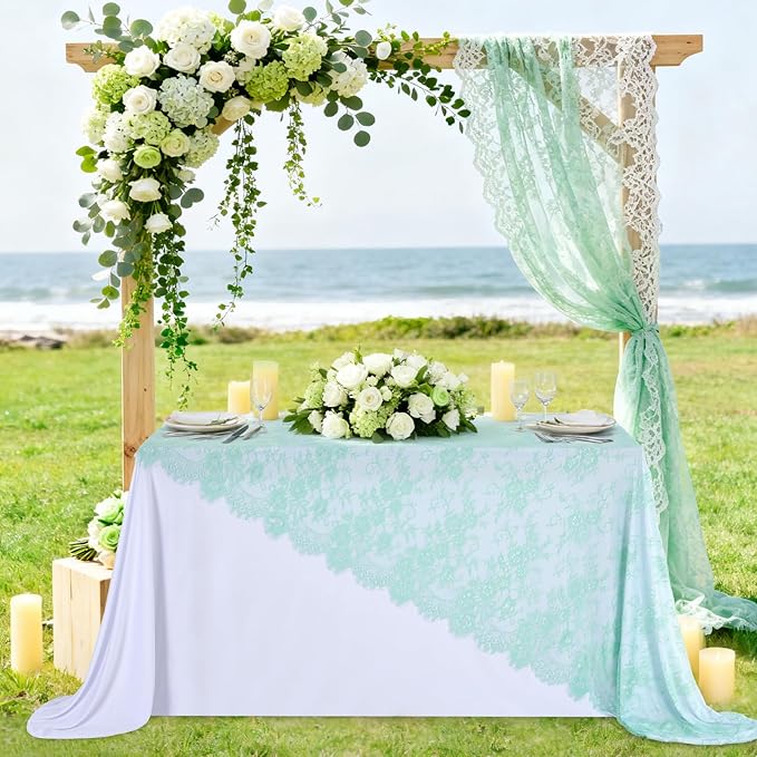 LuoluoHouse Vintage Lace Tablecloth Table Fabric 60x120 Inch for Garden Rustic Wedding Bridal Shower Party Decoration Rectangle Overlay Long Vintage Embroidered Reception Round Table Cloth Decor