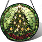 Stained Glass Window Hanging - Green Christmas Tree Golden Bells Suncatcher for Doors Home Christmas Decoration Sun Catcher Thanksgiving New Year Birthday Gift for Women Men Mom Nana 7.8 in