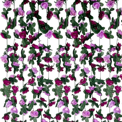 8Pcs 63Ft Purple Rose Garland, Fake Rose Hanging Flowers, Artificial Flower Vine, Hanging Floral Vine Garland for Wedding, Birthday Party, Wall Arch, Halloween, Christmas Garden Backdrop Decor