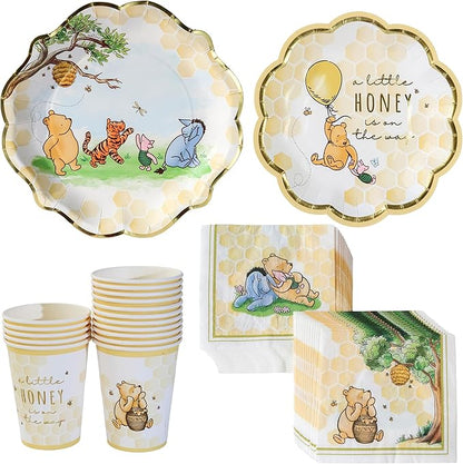 Kate Aspen Honey Bear 78-Piece Winnie Baby Shower Plates and Cups and Napkins Sets for 16 Guests, Classic Winnie Baby Shower Decorations Boy or Girl, Party Paper Plates & Party Supplies