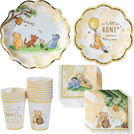 Kate Aspen Honey Bear 78-Piece Winnie Baby Shower Plates and Cups and Napkins Sets for 16 Guests, Classic Winnie Baby Shower Decorations Boy or Girl, Party Paper Plates & Party Supplies