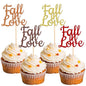 24 PCS Fall in Love Cupcake Toppers Glitter Fall Theme Bridal Shower Cupcake Picks for Autumn Wedding Engagement Anniversary Birthday Party Cake Decorations Supplies Colorful