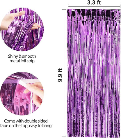 Crosize 4 Pack 3.3 x 9.9 ft Purple Foil Fringe Curtains Party Decorations, Purple Tinsel Curtain Backdrop for Parties, Door Streamers, Glitter Streamer Fringe Backdrop for Birthday Decoration
