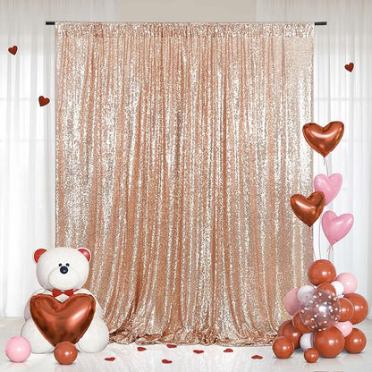 Eternal Beauty Rose Gold Sequin Backdrop, 20x10 Ft Glitter Background Curtains for Shimmer Photography Party Wedding Birthday Back Drop Decor