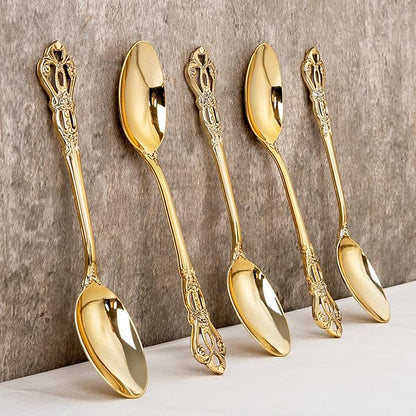 75PCS Gold Plastic Spoons - Gold Spoons Disposable - 8.1 Inch Heavy Duty Plastic Silverware - Heavyweight Elegant Disposable Utensils for Catering, Parties, Dinners, Weddings