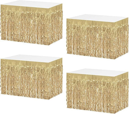 4P Wavy Metallic Tinsel Foil Fringe Table Skirts for Rectangle Tables Backdrop Garland Curtains for Parade Floats Wedding Birthday Parties Decoration Graduation 2025 Christmas (Champagne)