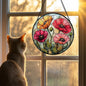 Stained Glass Window Hanging, Red Orange Poppy Birth Flowers Sun Catcher for Door Garden Yard Decor Wildflowers Suncatcher Christmas Mother Birthday Gifts for Women Men Mom Nana 11.8 in