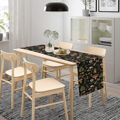 Mushroom Table Runner,Retro Forest Plant Table Runner for Kitchen Dining Table Home Party Decoration 13x36 Inch