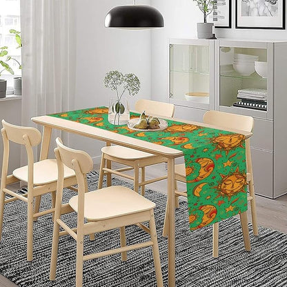 Boho Moon Table Runner, Phase of The Moon Star Sun Cartoon Pattern Table Runner for Kitchen Living Room Home Party 13x70 Inch