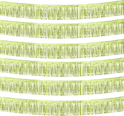6 Pack 10 Feet Foil Fringe Garland Metallic Tinsel Streamers Banner Wall Hanging Backdrop Banner for Parade Floats, Thanksgiving, Christmas, Birthday, Halloween Party Decorations(Light Green)