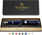Scriveiner Personalized Midnight Blue Pen - Stunning Blue Lacquer Luxury Pen, Chrome Finish, German Schmidt Nib (Medium), Best Engraved Fountain Pen Gift Set for Men & Women, Name Engraving