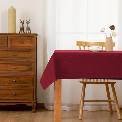 Hiasan Faux Linen Rectangle Tablecloth - Wrinkle and Stain Resistant Washable Table Cloth for Kitchen Dining Room Holiday Table Cover for Dinner, Red, 54 x 120 Inch