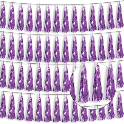 4P Light Purple Foil Fringe Tassel Banner Garland Metallic Tinsel Streamers Wall Hanging Curtain Backdrop Banner for Parade Floats, 2024 Graduation Decorations, Father's Day Party Decoration