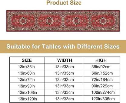 Vintage Boho Red Table Runner,Elegant Mid Century for Home Farmhouse Kitchen Table Dining Coffee Room Garden Party Wedding Decor 13x120in