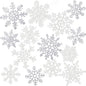 Winter Snowflake Cutouts - Glitter Paper Snowflake Decorations - 50Pcs White & Silver Double-Side Christmas Cutouts for Holiday Winter Wonderland Bulletin Board, Frozen Party Decor