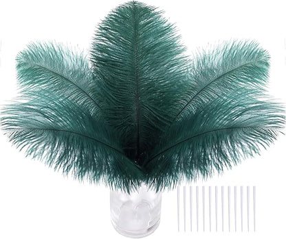 SOGUGOM Green Craft Ostrich Feathers - 30PCS 6-8 inch Bulk Ostrich Feathers Kit for Centerpieces, Kindergarten Crafts, Hats and Mardi Gras(Dark Green)