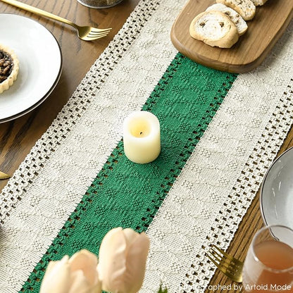 Artoid Mode Dark Green Farmhouse Rustic Table Runner, Seasonal Holiday Hollow Kitchen Dining Table Decoration for Home Party Decor 12x108 Inch