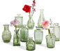 Vintage Small Glass Vases Set of 10,Mini Bud Vases for Flowers,Amber Glass Vases for Centerpieces,Wedding Decorations,Home Table Flower Decor (Hunt Green)
