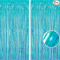 BRAVESHINE Party Decorations Iridescent Foil Fringe Backdrop - 2 Packs 3.2 x 6.5 ft Holographic Tinsel Backdrop Party Streamers Curtain for Birthdays Mermaid Sea Frozen Christmas Parties - Clear Blue