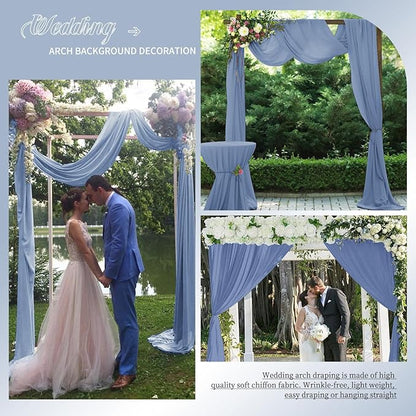 Wedding Arch Draping Fabric, 4 Panels 28" x20ft Dusty Blue Sheer Chiffon Curtain Drapes for Wedding Drapes Sheer Backdrop Curtains for Wedding Ceremony Reception Party Decoration