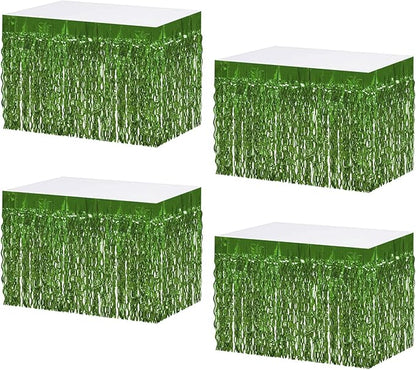 4P Wavy Metallic Tinsel Foil Fringe Table Skirts for Rectangle Tables Backdrop Garland Curtains for Parade Floats Wedding Birthday Parties Decoration Graduation 2025 Christmas (Light Green)