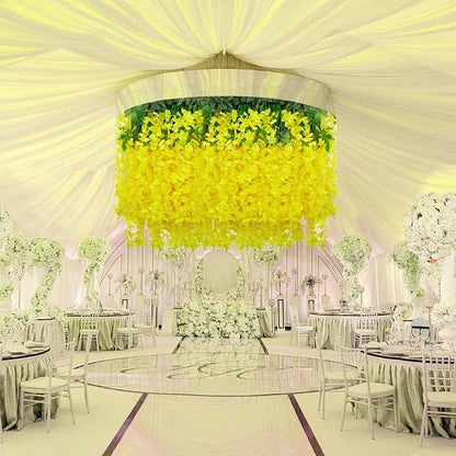 36 Pack Yellow Wisteria Hanging Flowers, 3.44 Ft Fake Hanging Flowers, Artificial Wisteria Garland Vines for Wedding Room Backdrop Outdoor Patio Garden Decoration