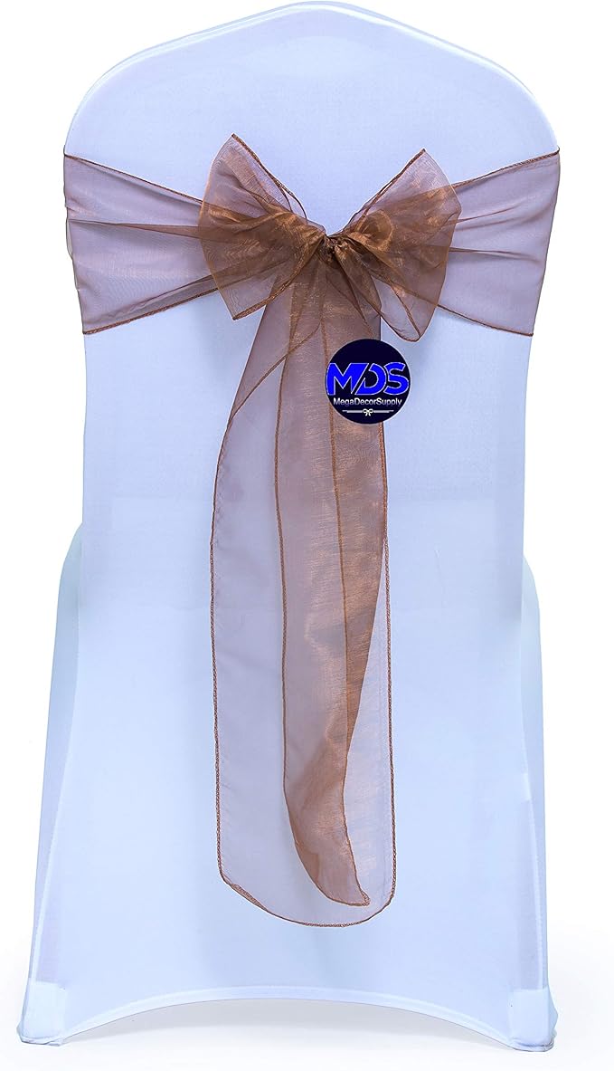 MDS Pack of 75 PCS Organza Chair Sashes Wider Dining Chair Bows Ribbon Tie Back for Wedding Party Birthday Bridal Shower Reception Event Banquet Home Chair Cover Decoration - Coffee