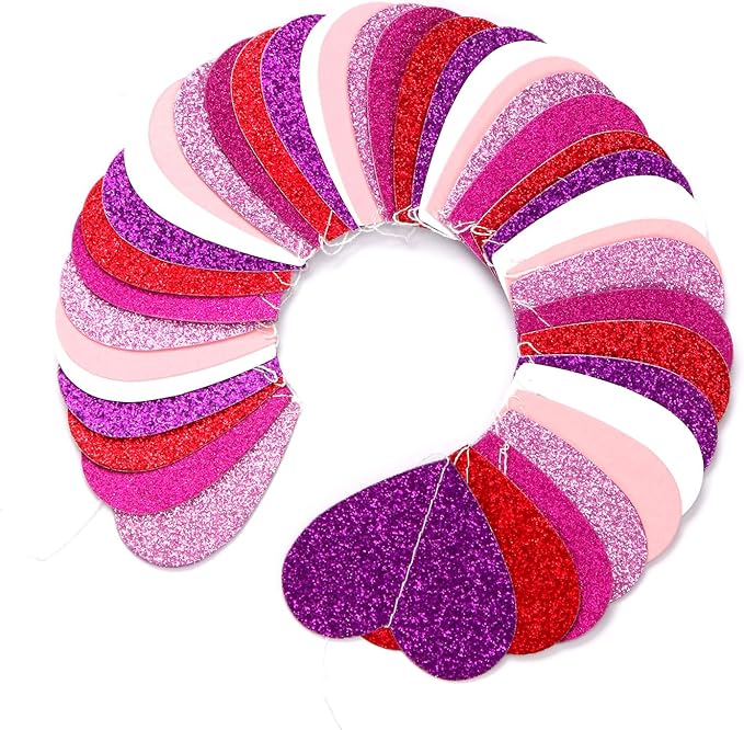 Purple Hot-Pink Red Party-Decoration Heart-Garland - 52ft Galentines Hanging Paper Streamers Banner, Proposal Anniversary Romantic Birthday Baby Shower Rustic Wedding Decor Hugfond