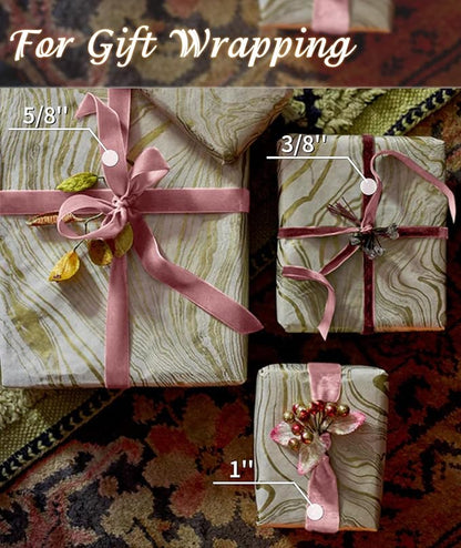 Pink Velvet Ribbon 1'' 25 Yards for Christmas Tree, Gift Wrapping, Flower Bouquet, Wreath Decorations, Bow Making
