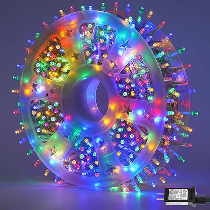 YEGUO 165ft 500 LED Christmas Lights Outdoor Waterproof, Clear Wire String Lights Indoor Plug in, 8 Modes Twinkle Tree Light Multicolor