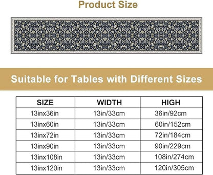 Vintage Boho Floral Table Runner, Morris Rustic Country Farmhouse Dark Blue Grey Retro Flower Pattern for Home Kitchen Table Decor Dining Coffee Room Party Decor 13x60in