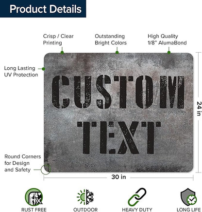 Custom Sign, Custom Street Sign, 11 Font Colors, 13 Font Styles, 4 Hole Options, 22 Sizes, 24x30 Inches, Rust Free DiBound, Fade Resistant, Made in USA by My Sign Center (Grunge Metal)