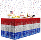 2 Pack Red&White&Blue Table Skirts, 29x108" Metallic Foil Tinsel Fringe Table Skirt for Rectangle Tables Streamer Curtains Backdrop, Party Decorations for Birthdays, Weddings, Holidays