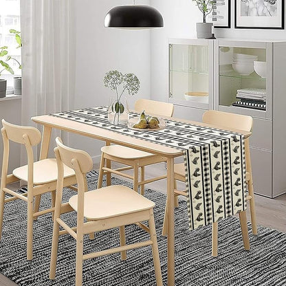 Rooster Table Runner,Farmhouse Animal Vintage Chicken Black White Plaid Check Tablecloth Burlap for Hotel Indoors Outdoor Dining Room Kitchen Home Decor,W13X L70 in