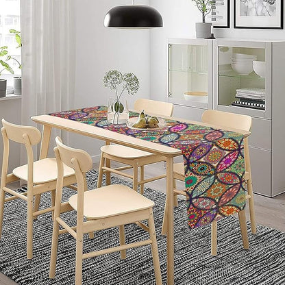 Boho Floral Table Runner,Colorful Flower Retro Bohemian Table Cloth Kitchen Dining Table Home Party Decoration 13x60 Inch