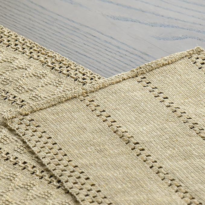 Artoid Mode Burlap Brown Farmhouse Woven Rustic Hollow Table Runner, Seasonal Holiday Hollow Kitchen Dining Table Decoration for Home Party Decor 12x60 Inch