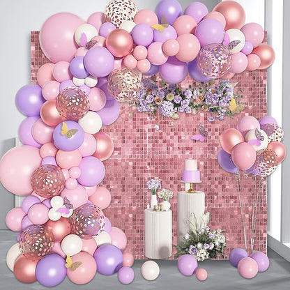 24PCS Pink Shimmer Wall Backdrop, Square Sequin Photo Backdrops Panel, Glitter Wall Background for Birthdays, Weddings, Graduation, Engagements, Disco Bachelorette Party Decoration (4FTx6FT)