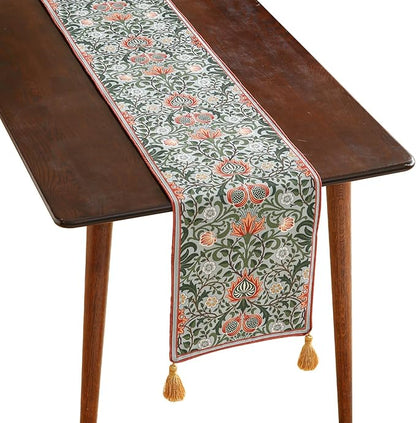 ISAENNE Designer French Green Elegant Linen Table Runner 71 Inches Long,Colorful Flower Pattern Soft Table Runners for Dining Tables,Thanksgiving,Kitchen Tables,Christmas,12"*71"-Naples B