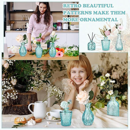 20 Pcs Glass Bud Vase Set Small Vintage Flower Vase in Bulk for Centerpieces Rustic Decorative Glass for Wedding Table Home Christmas Decoration (Light Blue)